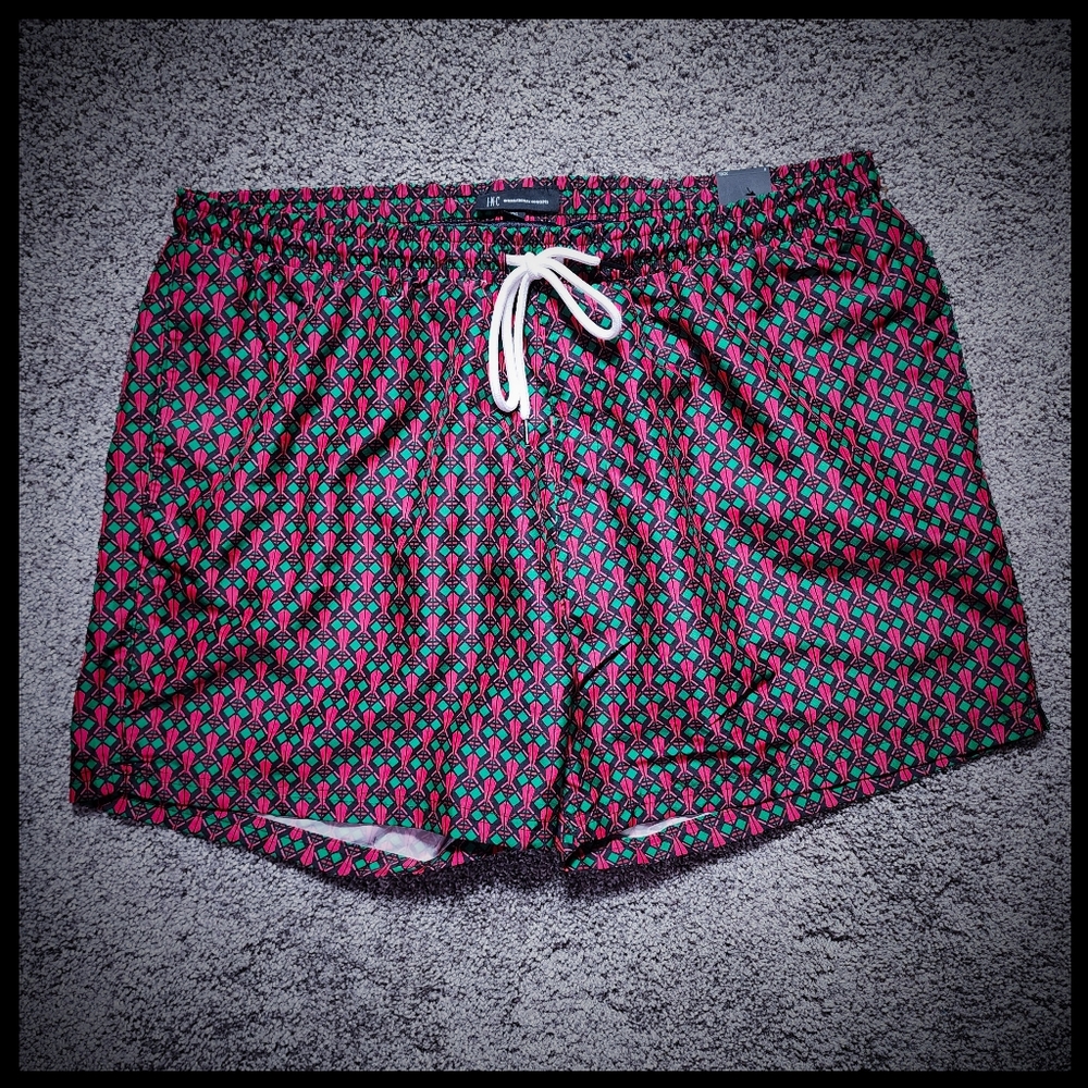 INC International Concepts Red and Green Geometric Swim Trunks XXL